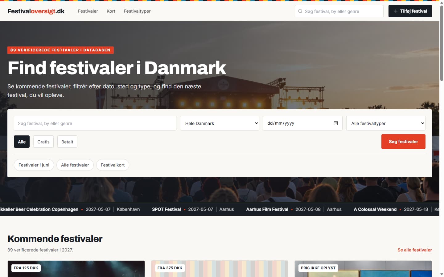 Screenshot af FestivalOversigt